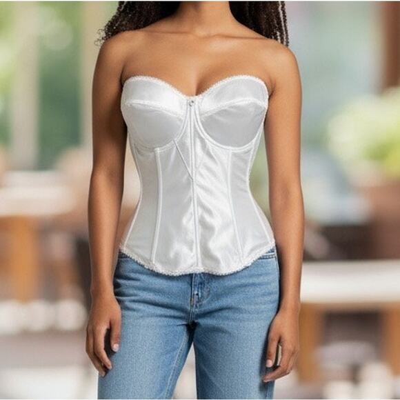 Dominique WHITE Juliette Strapless Longline Corset Size US 36D Barbed Underwire - Picture 1 of 10